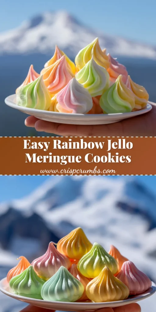 A vibrant platter of colorful Jello meringue cookies in shades of pink, green, and orange. The perfect easy and fun Jello meringue cookies recipe.