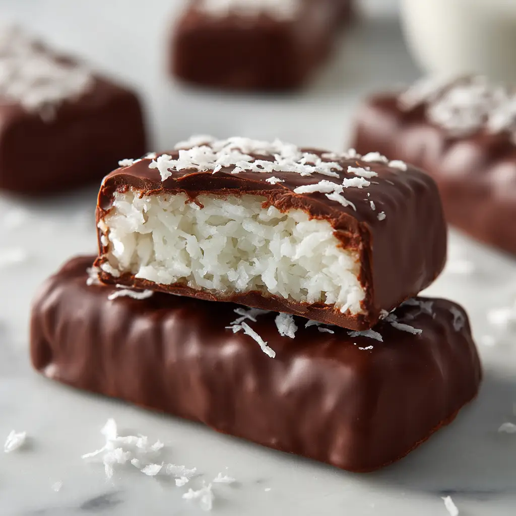 The process of making the no-bake copycat bounty bars, showing the coconut filling being mixed.
