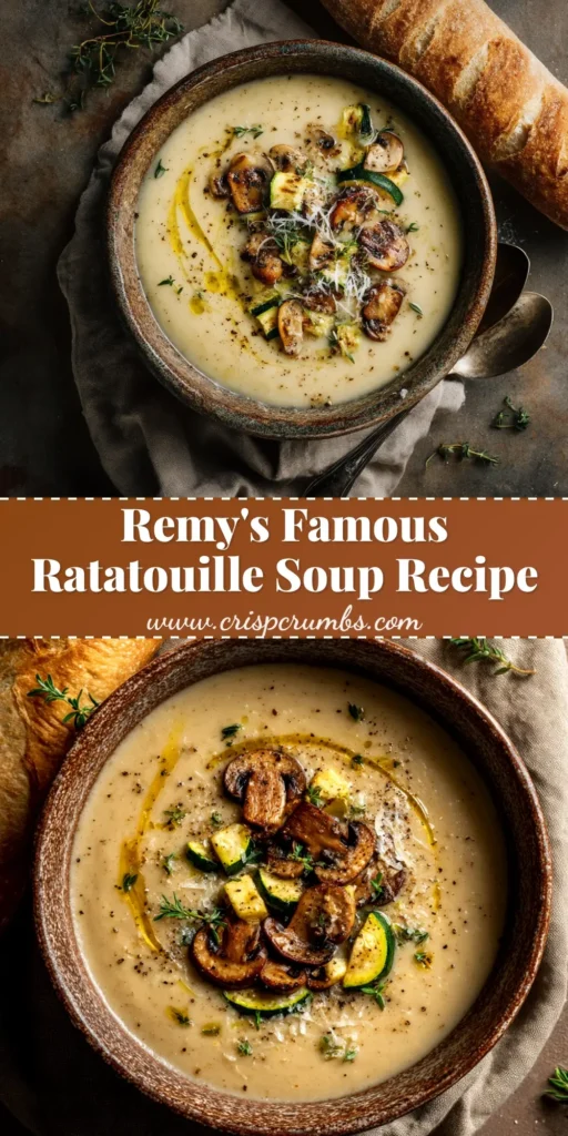 A beautiful bowl of hearty Ratatouille Soup, garnished with fresh basil. This one-pot vegetable soup is a healthy and delicious take on the classic French dish.