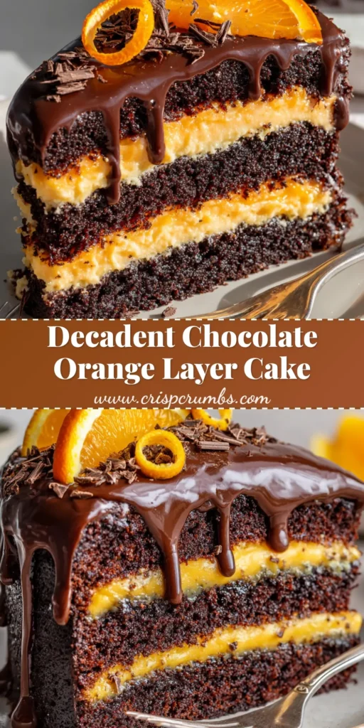 A fully assembled Chocolate Orange Layer Cake featuring moist dark chocolate sponge, thick pastel orange cream, and glossy dark chocolate ganache.