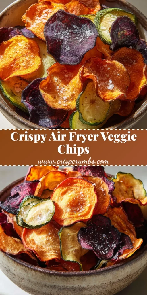 A rustic ceramic bowl filled with perfectly crisp Air Fryer Veggie Chips, featuring curled edges of sweet potato, beetroot, and zucchini.