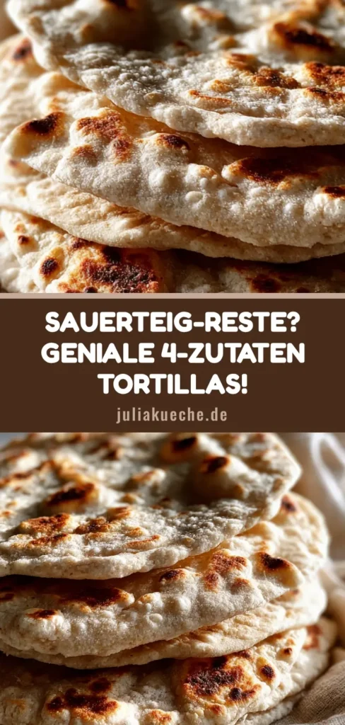 Sauerteig Discard Tortillas: Die ultimative Verwertung für dein Anstellgut 4 Ein rustikaler Stapel aus vier handgemachten Sauerteig Discard Tortillas auf einem neutralen Leinentuch mit goldbraunen Röststellen.