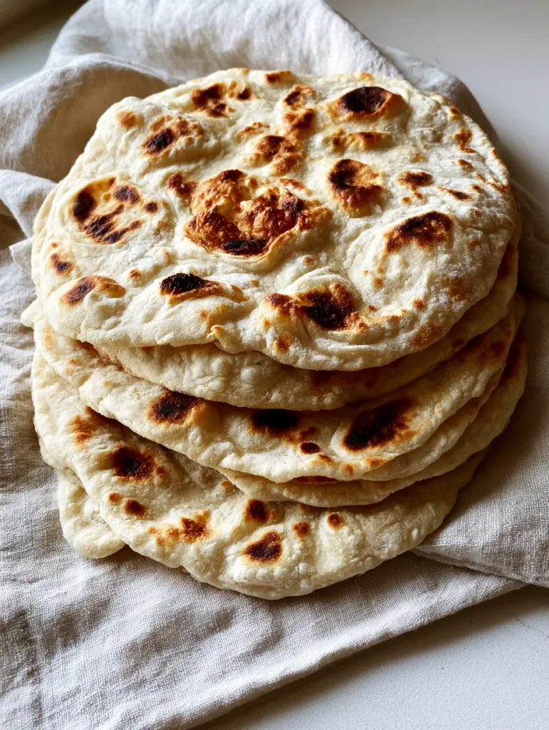 Sauerteig Discard Tortillas: Die ultimative Verwertung für dein Anstellgut 1 Stapel frisch gebackener Tortillas auf einer Küchenoberfläche bei natürlichem Tageslicht.