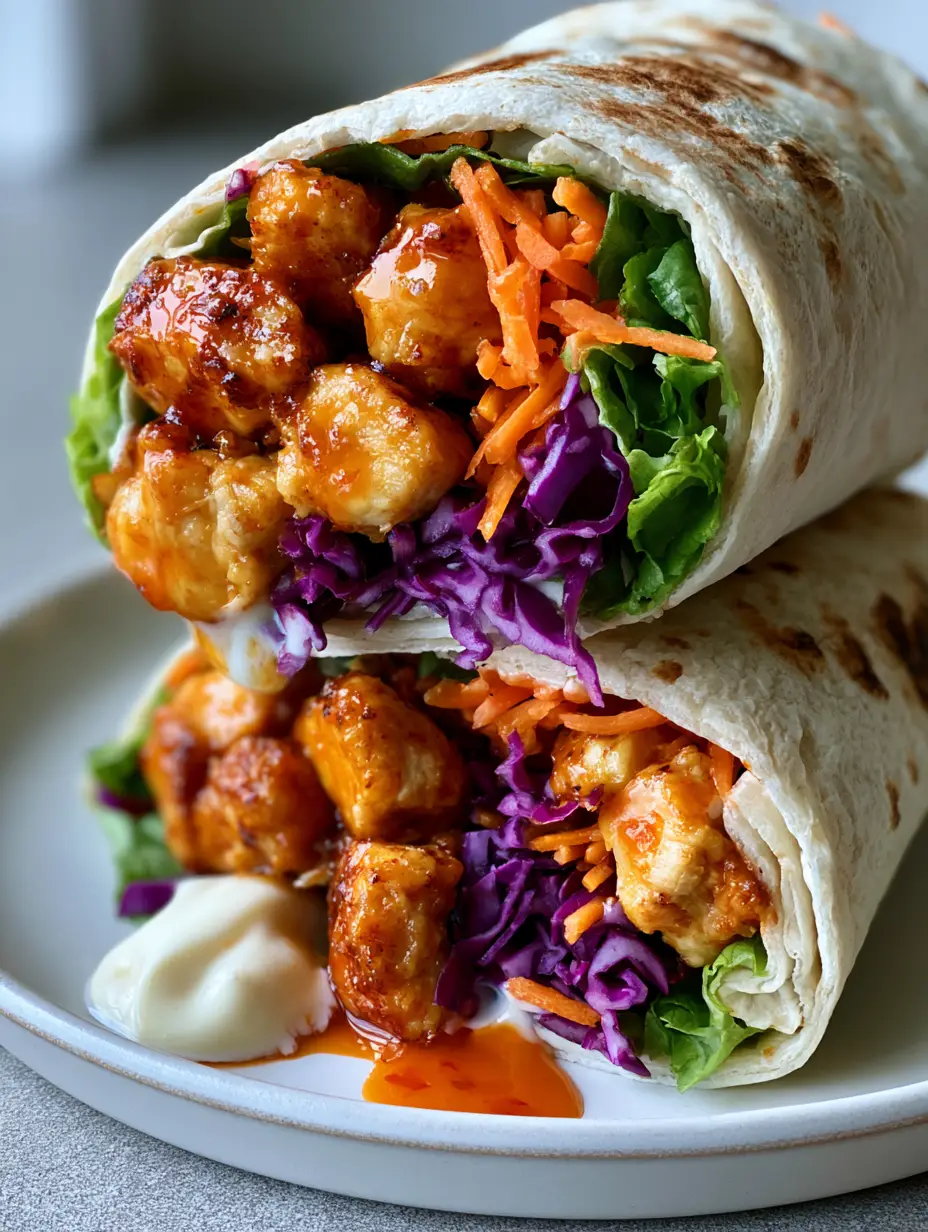 Sweet Chili Chicken Wraps: Das ultimative 15-Minuten-Rezept 3 Nahaufnahme von frisch gerollten Sweet Chili Chicken Wraps mit saftigem Hähnchen und knackigem Gemüse.