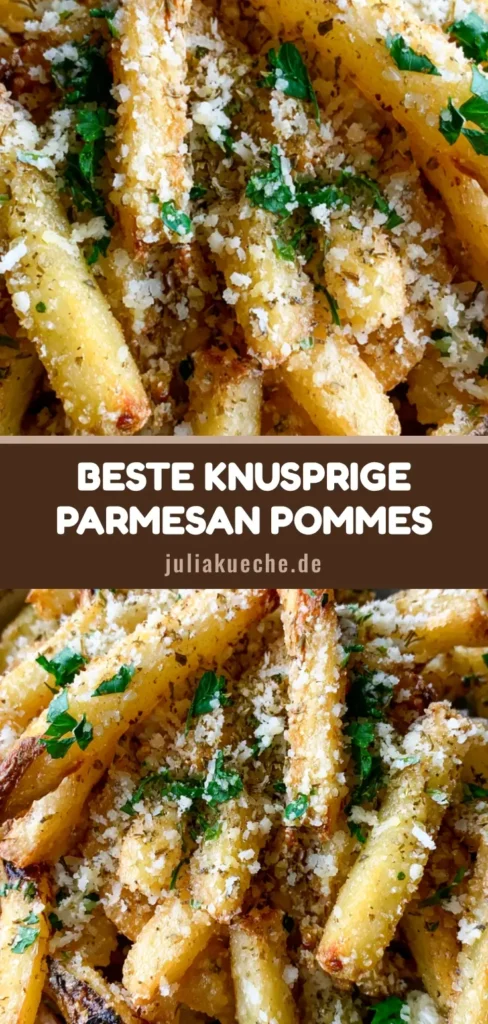 Parmesan Pommes: Das ultimative Rezept für knusprige Käse-Fritten 4 Knusprige goldbraune Parmesan Pommes in einer Schale, bestreut mit feinem Käse und Kräutern.