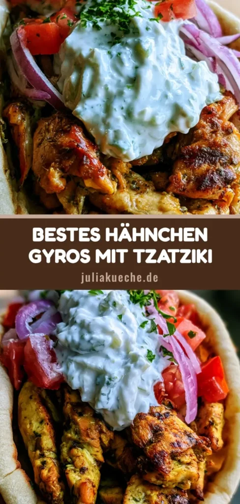 Hähnchen Gyros Rezept: Saftiges Grillfleisch & cremiges Tzatziki 4 Ein köstliches Hähnchen Gyros Rezept serviert in einem weichen Pita-Brot mit Tzatziki und roten Zwiebeln.