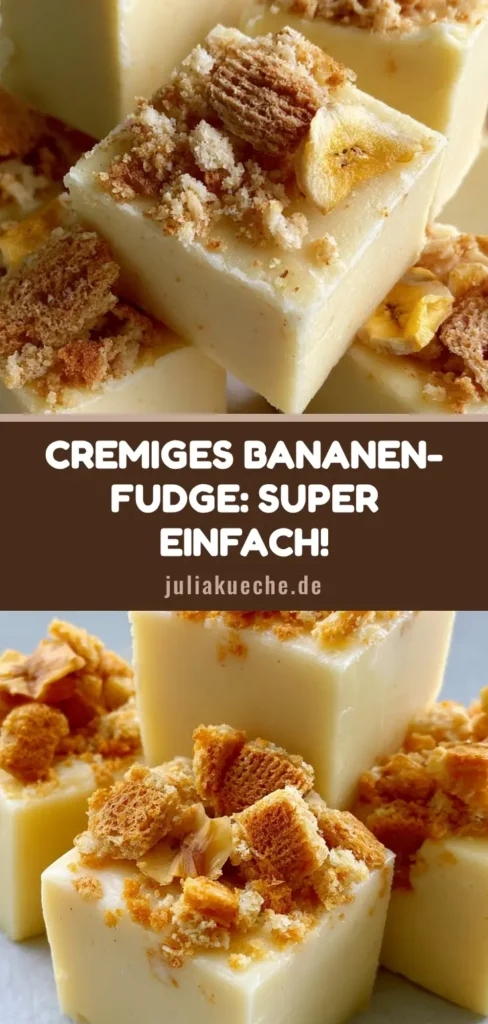 Bananenpudding Fudge: Das cremigste Dessert-Rezept mit Vanille-Waffeln 4 Mehrere Quadrate von cremigem Bananenpudding Fudge mit Vanille-Waffel-Stücken und Bananenchips auf Backpapier.
