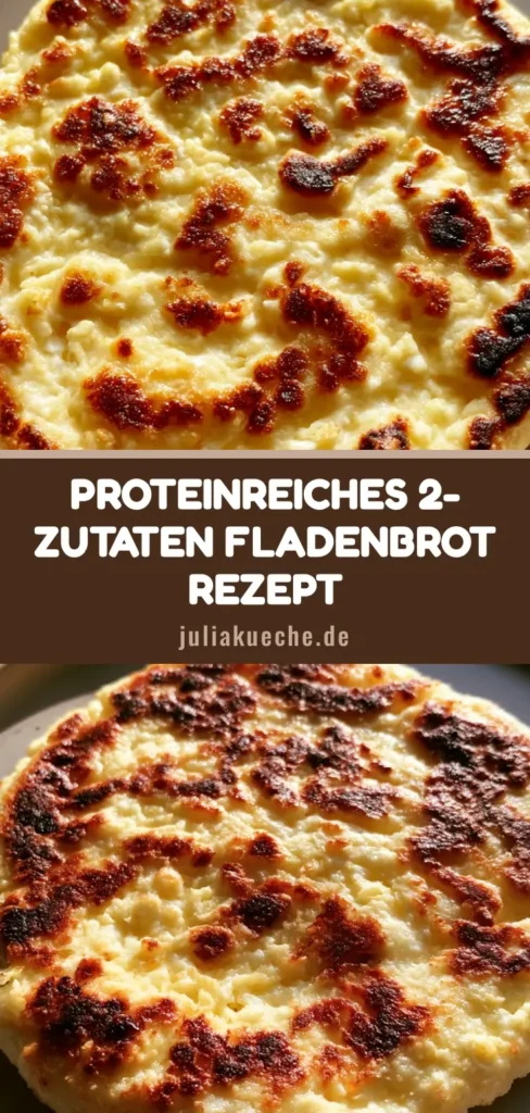 Hüttenkäse Fladenbrot: Das proteinreiche 2-Zutaten-Wunder für Deine Küche 3 Nahaufnahme eines Hüttenkäse Fladenbrots mit goldbraunen Röststellen und rustikalen Rändern auf einem Teller.