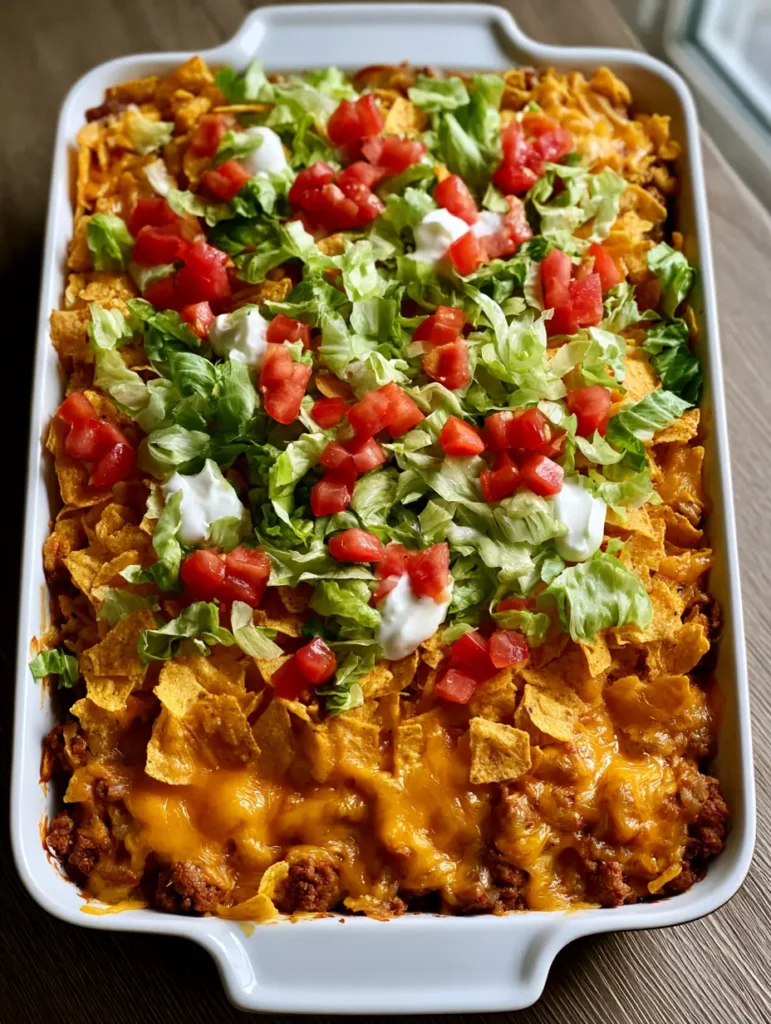 Taco Auflauf: Das ultimative Familienrezept mit Crunch-Garantie 1 Detailaufnahme von Taco Auflauf Toppings wie Tomaten, Salat und Schmand.