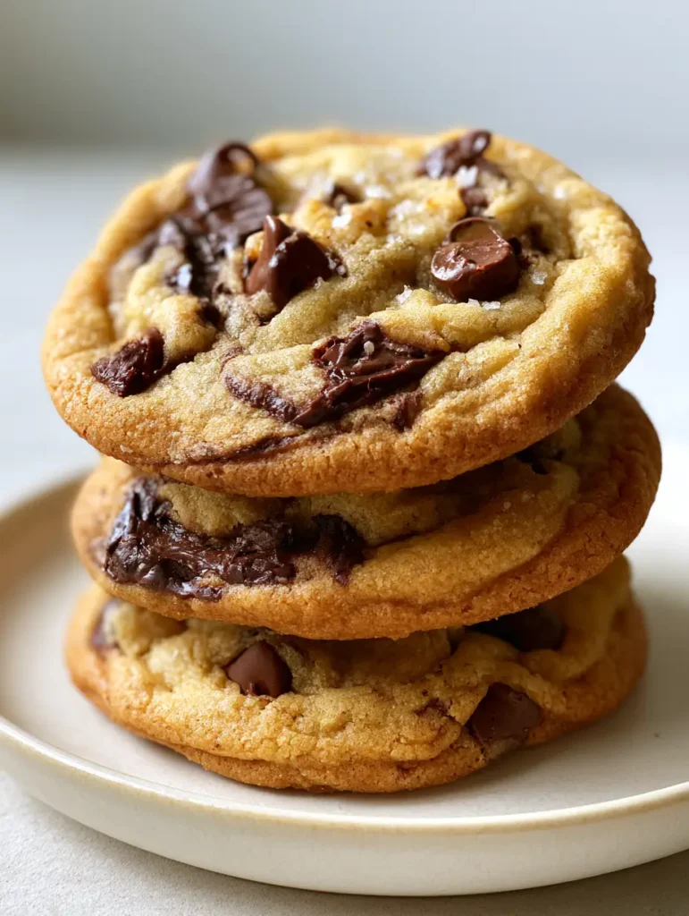 Dicke American-style Chocolate Chip Cookies mit dunklen Schokoladenstücken und knusprigen Rändern. (Chocolate Chip Cookies Rezept)