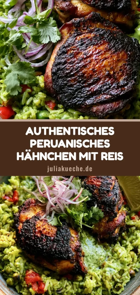Peruanisches Hähnchen mit Reis: Das ultimative Arroz con Pollo Rezept 4 Peruanisches Hähnchen mit Reis auf einem rustikalen Teller mit Limettenspalten und Koriander.