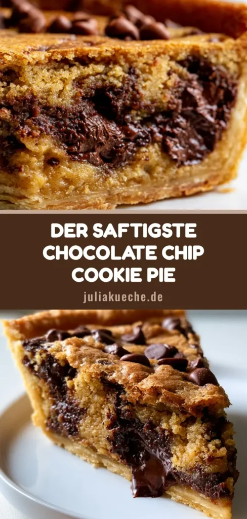 Chocolate Chip Cookie Pie Rezept: Außen knusprig, innen flüssig 4 Ein Anschnitt eines Chocolate Chip Cookie Pie mit flüssigem Schokoladenkern auf einem weißen Teller. (Chocolate Chip Cookie Pie Rezept)