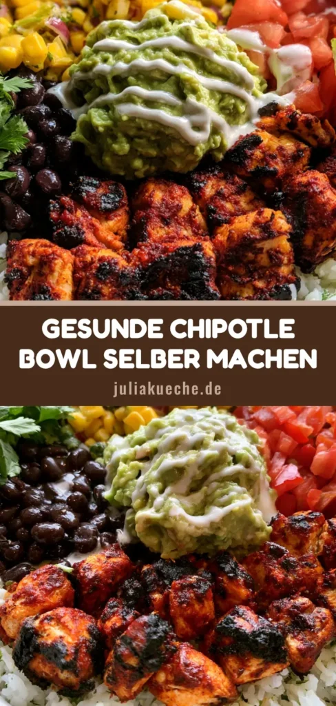 Chipotle Chicken Bowl Rezept: Die ultimative Anleitung für zu Hause 3 Eine bunte Chipotle Chicken Bowl mit gegrilltem Hähnchen, schwarzem Bohnen, Maissalsa und Guacamole in einer weißen Schüssel. (Chipotle Chicken Bowl Rezept)