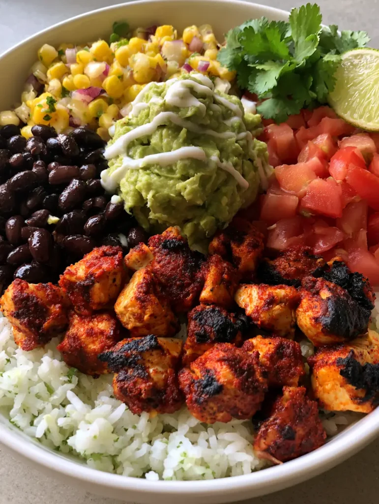 Chipotle Chicken Bowl Rezept: Die ultimative Anleitung für zu Hause 1 Zubereitung der Chipotle Chicken Bowl mit Maissalsa und cremiger Guacamole.