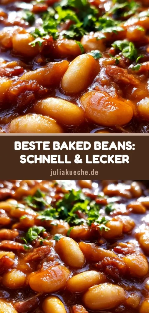 Baked Beans Rezept: Herzhaft, rauchig & der ultimative Grill-Klassiker 4 Draufsicht auf ein klassisches Baked Beans Rezept in einer rustikalen Schüssel mit knusprigem Speck und Petersilie.