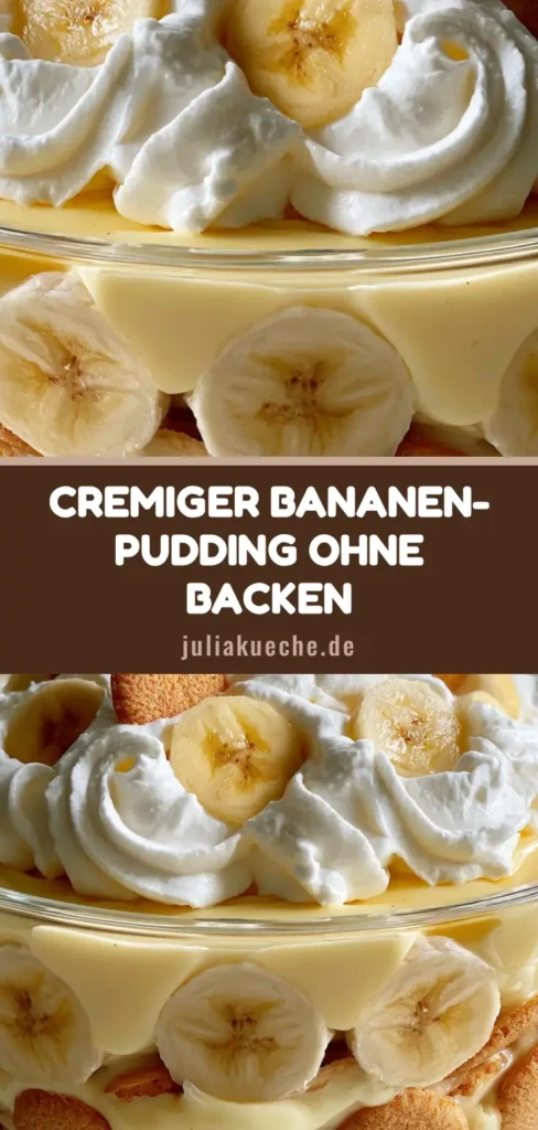 Bananen-Schichtdessert: Das ultimative Rezept für cremiges Glück 4 Ein verlockendes Bananen-Schichtdessert in einer Glasschüssel mit Schichten aus Vanillepudding, Bananen und Eierplätzchen.