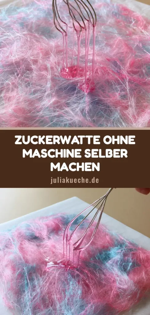 Zuckerwatte selber machen: Fluffige Jahrmarkt-Magie ohne Maschine 4 Ein Handheld-Foto von selbstgemachter pinker Zuckerwatte, die mit einem modifizierten Schneebesen über Backpapier gesponnen wird. (Zuckerwatte selber machen)