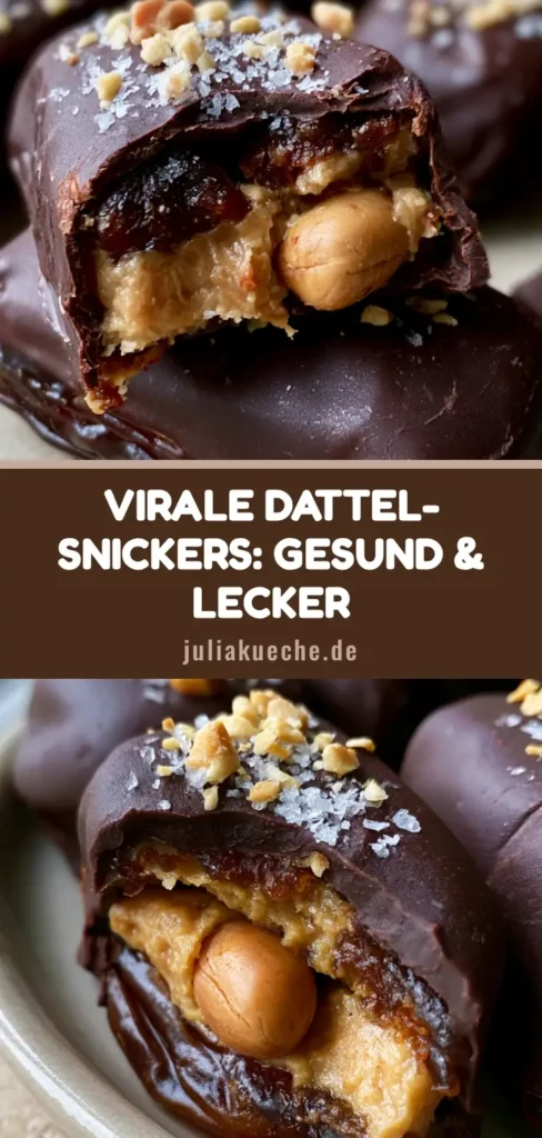 Dattel-Snickers: Der ultimative gesunde Snack mit Suchtfaktor 3 Mehrere Dattel-Snickers auf einem Teller, eines davon angebissen, zeigt die Schichten aus Dattel, Erdnussmus und Schokolade.