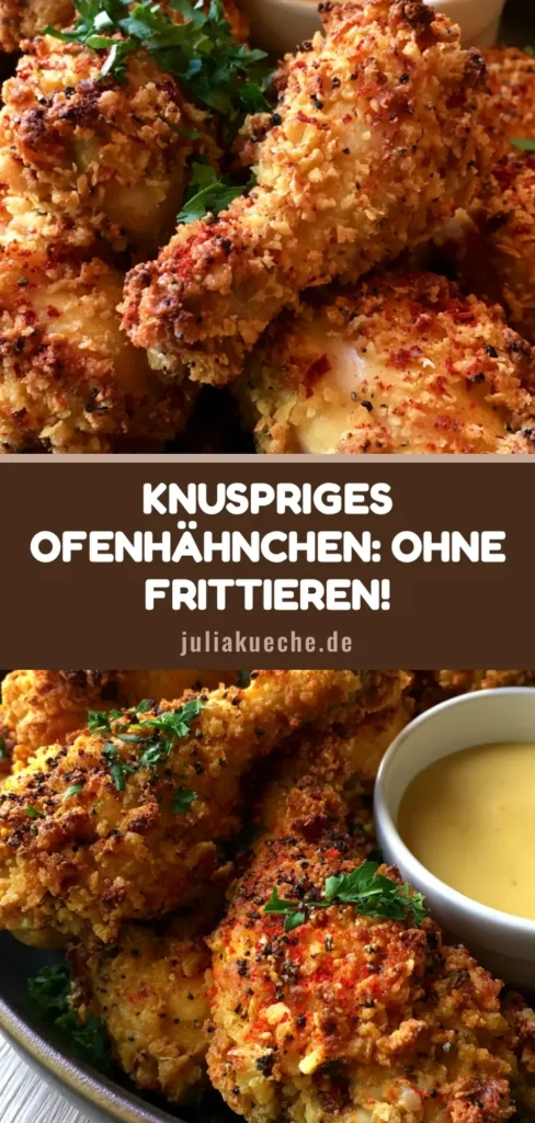 Knuspriges Ofenhähnchen: Das Geheimnis für perfekt goldbraune Drumsticks 4 Knuspriges Ofenhähnchen Drumsticks auf einer dunklen Platte mit Honig-Senf-Dip und Petersilie.