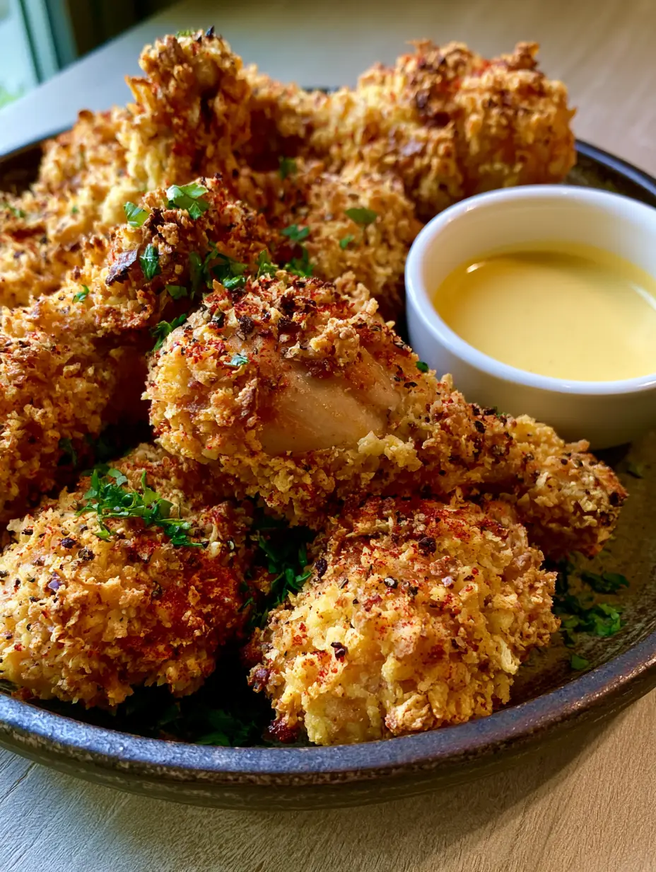 Knuspriges Ofenhähnchen: Das Geheimnis für perfekt goldbraune Drumsticks 3 Nahaufnahme von goldbraunem knusprigen Ofenhähnchen mit Panko-Panade und schwarzem Pfeffer.