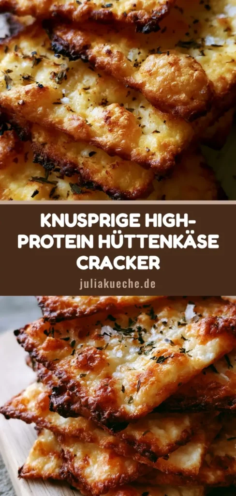 Hüttenkäse Cracker: Das knusprigste Low Carb Rezept mit nur 2 Zutaten 4 Knusprige goldbraune Hüttenkäse Cracker mit getrocknetem Oregano auf einem rustikalen Holzbrett.