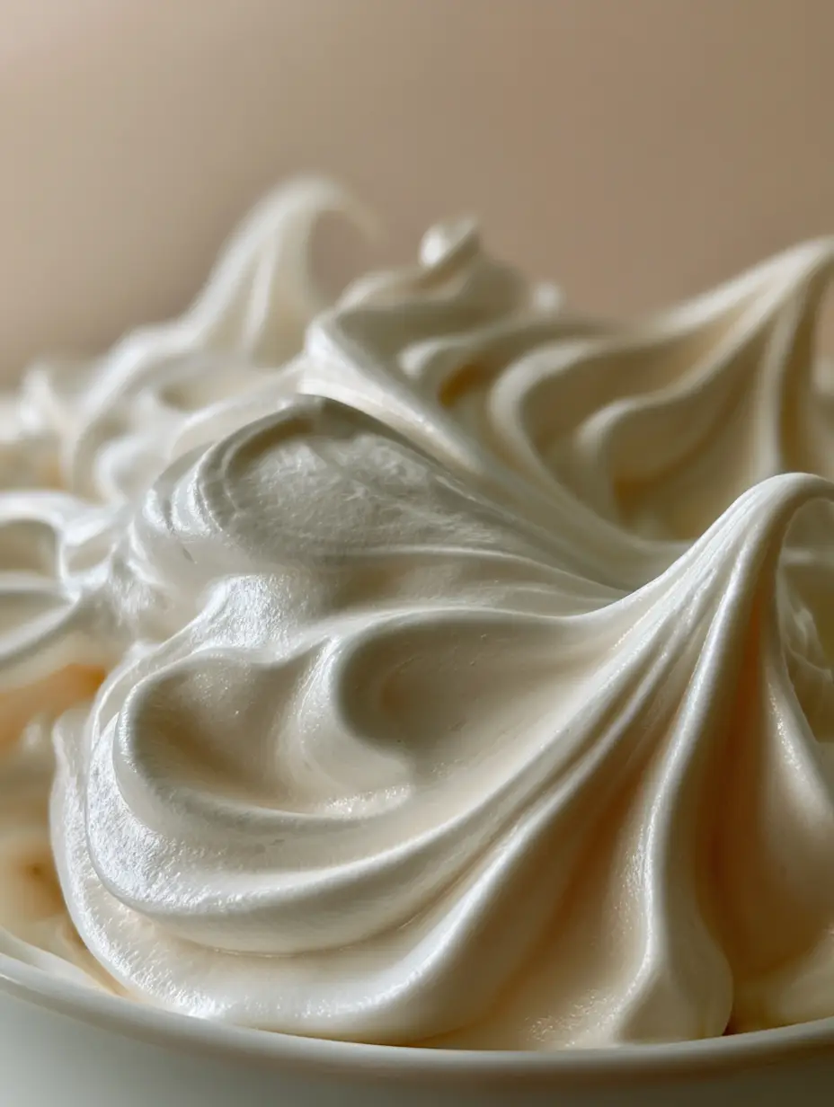 Italienische Meringue Buttercreme: Das ultimative Rezept für samtige Tortenträume 3 Extreme Nahaufnahme von dicker, glänzender Italienische Meringue Buttercreme mit weichen Wellen.