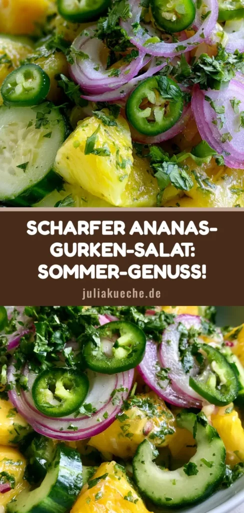 Ananas-Gurken-Salat: Das ultimative Rezept für fruchtige Frische 4 Ein farbenfroher Ananas-Gurken-Salat mit roten Zwiebeln und Koriander in einer weißen Schale auf hellem Holzgrund.