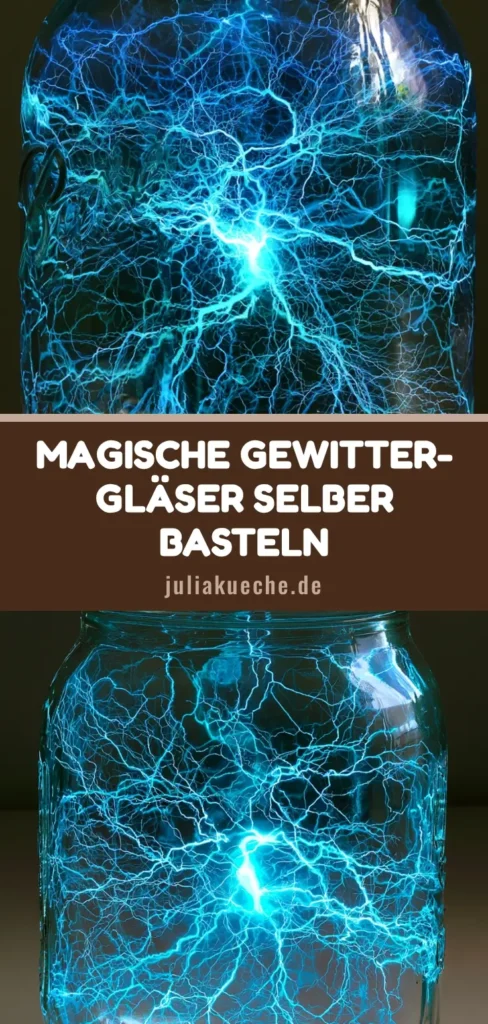 Ein vertikales Bild eines Glow Jars mit silbernem Deckel und elektrisch-blauen Plasma-Filamenten im Inneren.