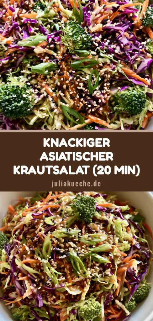 Asiatischer Krautsalat: Das ultimative Rezept für Knackigkeit & Aroma 3 Ein farbenfroher Asiatischer Krautsalat in einer weißen Schüssel mit Sesam-Ingwer-Dressing, Sesam und Frühlingszwiebeln.