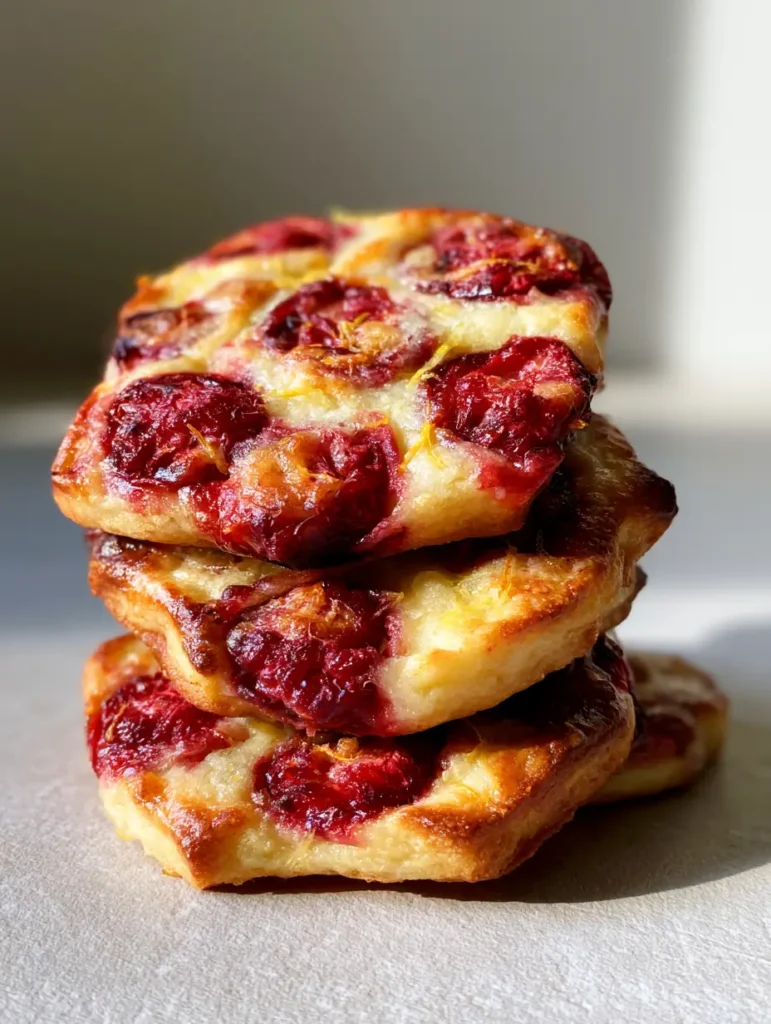 Zitronen-Himbeer-Cookies: Das ultimative Rezept für chewy Sommer-Kekse 1 Zitronen-Himbeer-Cookies auf einem neutralen grauen Untergrund im natürlichen Tageslicht.
