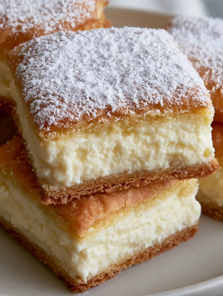 Ricotta-Cannoli-Schnitten: Das ultimative Rezept für knusprig-cremiges Dessert-Glück 3 Nahaufnahme von Ricotta-Cannoli-Schnitten mit deutlichen Schichten aus Teig und Ricotta-Creme.