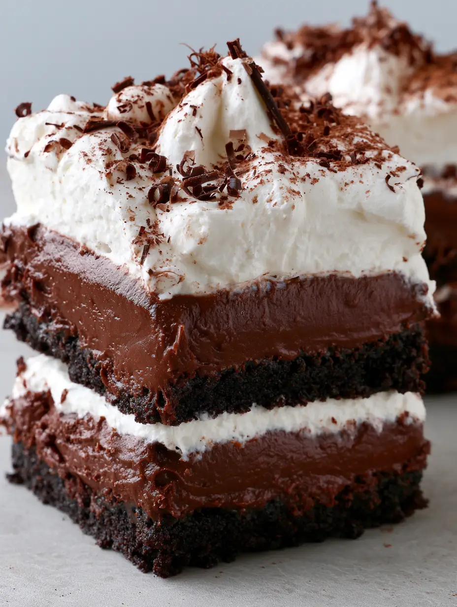 Schokoladen-Schnitten ohne Backen: Das ultimative cremige Dessert-Rezept 3 Nahaufnahme von geschichteten Schokoladen-Schnitten ohne Backen mit glänzendem Kern.