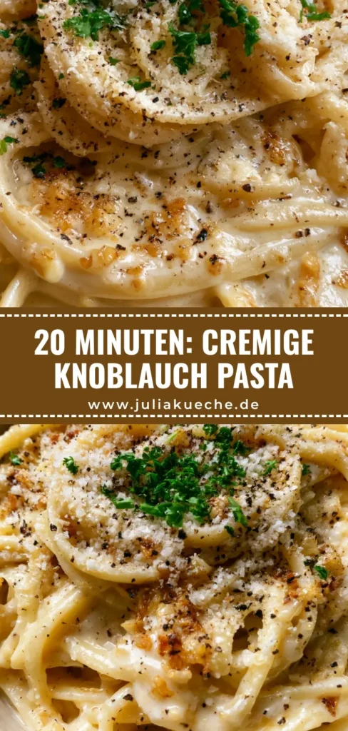 One Pot Knoblauch Pasta: Das cremigste 15-Minuten-Rezept für Feierabend-Helden 4 Eine Portion One Pot Knoblauch Pasta in einer flachen Schale mit viel Parmesan und Petersilie, perfekt für Pinterest.