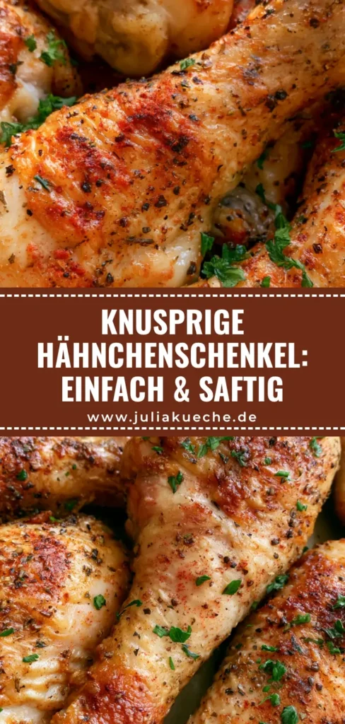 Hähnchenschenkel aus dem Ofen: So werden sie perfekt knusprig & saftig 4 Goldbraun gebackene Hähnchenschenkel aus dem Ofen mit knuspriger Haut und Petersilie.