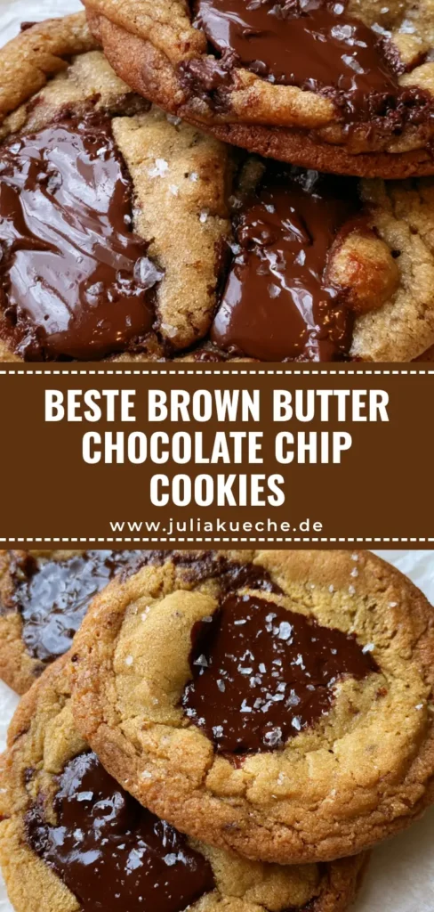Chocolate Chip Cookies mit brauner Butter: Das ultimative Rezept für Chewy-Liebhaber 3 Nahaufnahme von Chocolate Chip Cookies mit brauner Butter auf weißem Backpapier mit geschmolzener Schokolade und Meersalz.