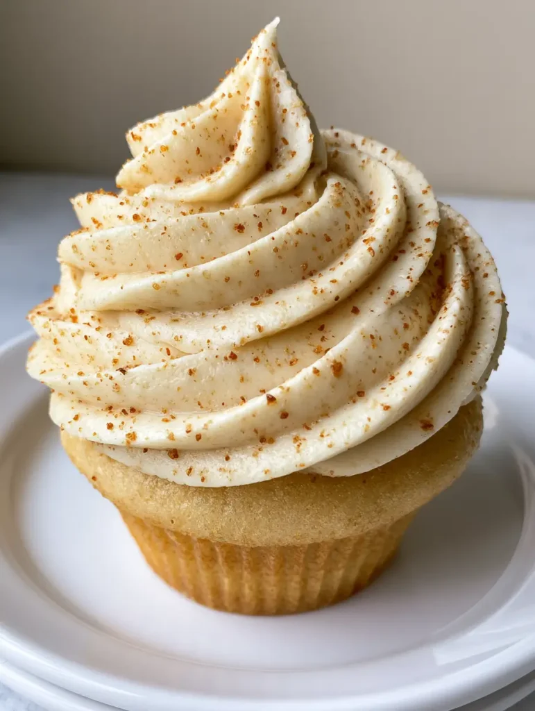 Makro-Aufnahme von Nussbutter Frosting mit feinen braunen Röststoffen und einer samtigen Textur auf einem goldenen Biskuit.