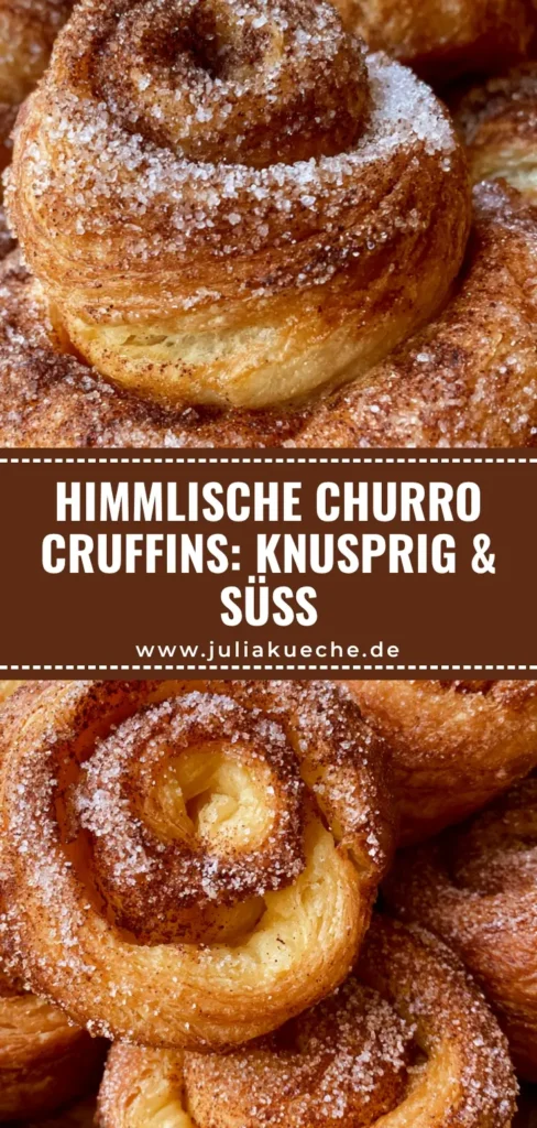 Churro Cruffins: Das ultimative Rezept für knuspriges Zimt-Gebäck 3 Goldbraun gebackene Churro Cruffins in einer Muffinform, dick mit Zimt und Zucker überzogen.