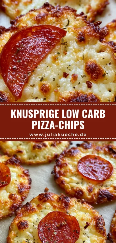 Knusprige Salami-Käse-Chips mit italienischen Kräutern auf Backpapier serviert.